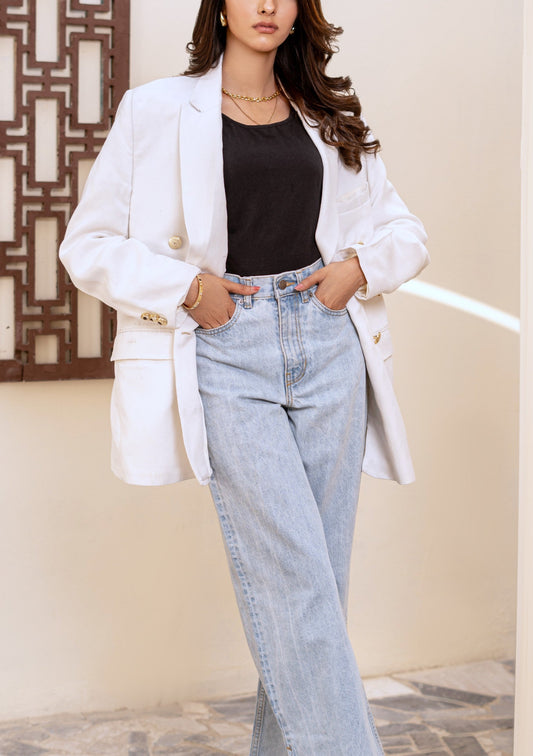 Double Breasted White Blazer