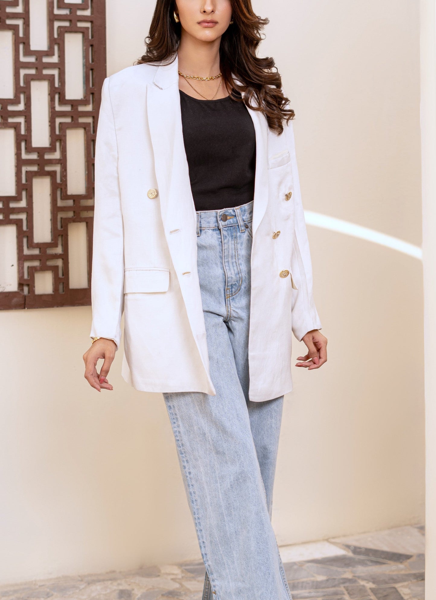 Double Breasted White Blazer