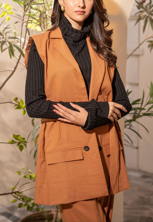 Sleeveless Brown Blazer